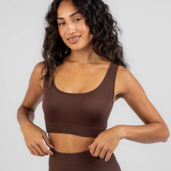 Mooloola Other - Mooloola Brown Ribbed Sports Bra with Wide Straps NWT